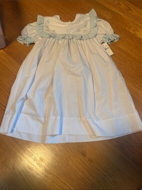 Auraluz classic Light Blue Ruffled Yoke Formal Dress for Girls